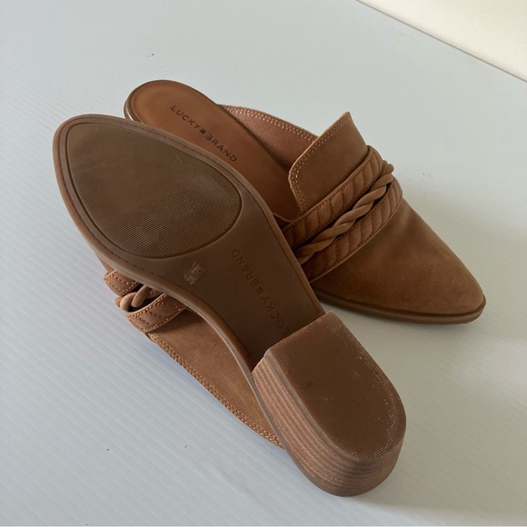 Lucky Brand Melaida Brown Leather Braided Strap slip-on mules size 7 - Picture 2 of 7